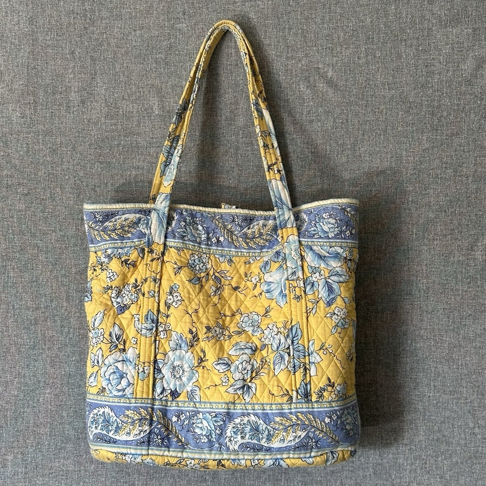 Quilted Keepers Bucket Tote Bag Quilted Yellow & Blue Floral - Picture 2 of 9